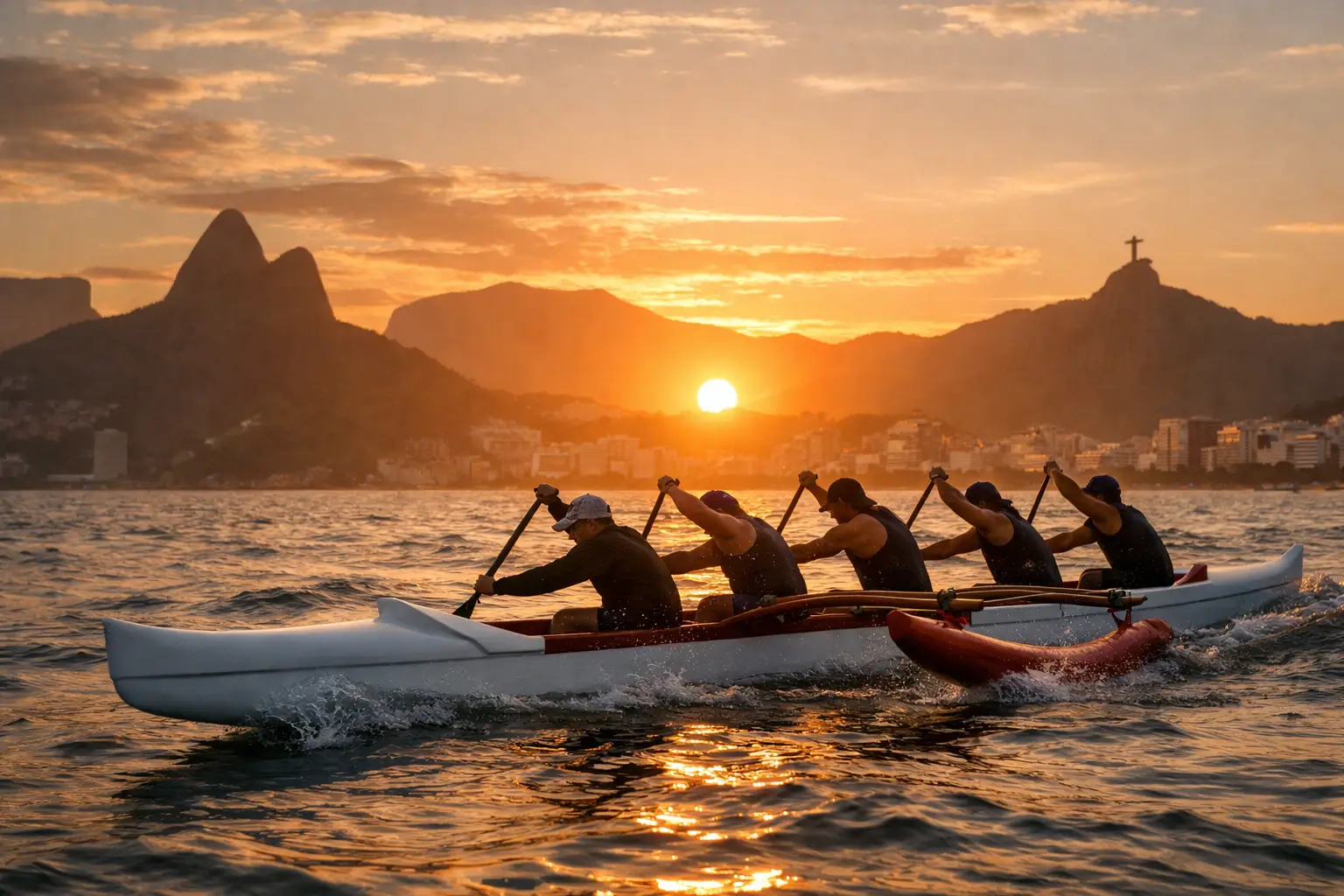 Guia de remada ao pôr do sol no Rio